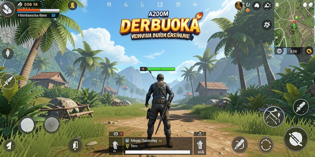 Screenshot menunjukkan pemain menjelajahi dunia terbuka yang indah.