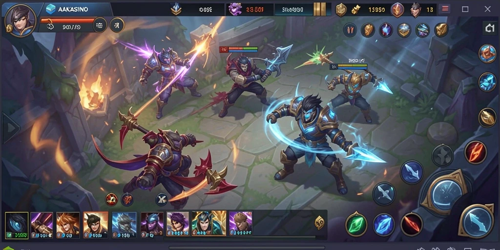 Tampilan intens pertarungan AAKASINO dalam arena MOBA.