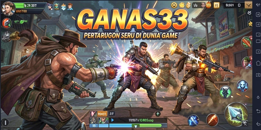 Screenshot aksi seru dari pertarungan karakter di GANAS33.