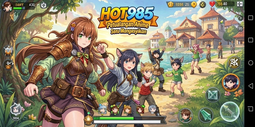 Tampilan inti gameplay HOT985 dengan karakter anime yang menawan.