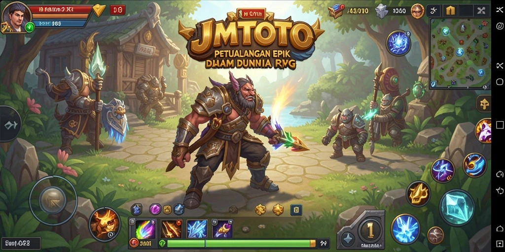 Tampilan gameplay JMTOTO yang menampilkan karakter dalam pertempuran epik.
