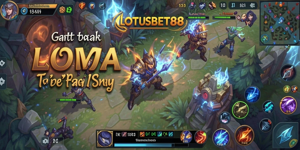 Screenshot gameplay LOTUSBET88 dengan pertarungan seru di arena MOBA.