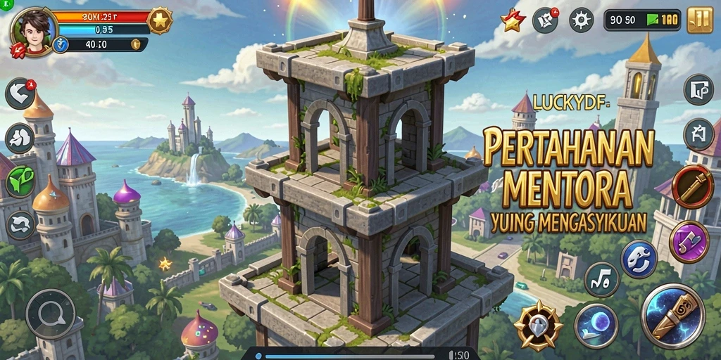 Tangkapan layar menunjukkan aksi seru dalam permainan Tower Defense LUCKYDF.