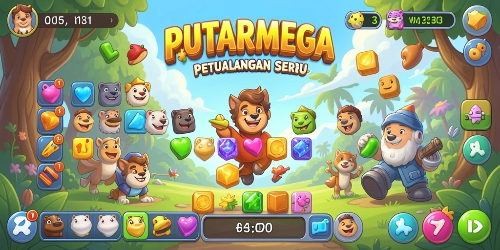 Tampilan gameplay PUTARMEGA yang penuh warna dan seru.