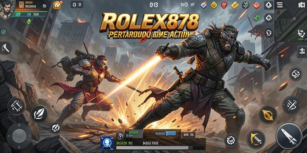Tangkapan layar utama memamerkan aksi intens dalam ROLEX878.
