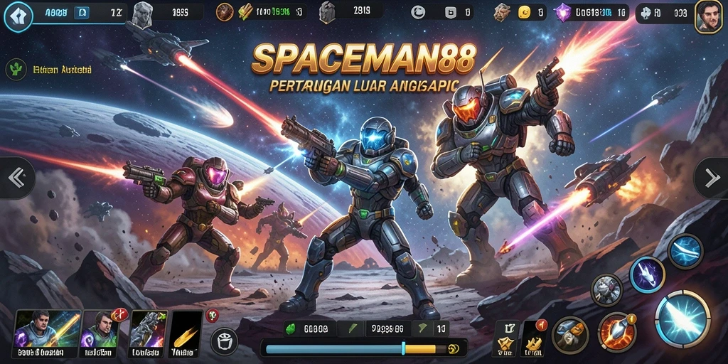 Tampilan pertarungan seru di luar angkasa dalam SPACEMAN88.