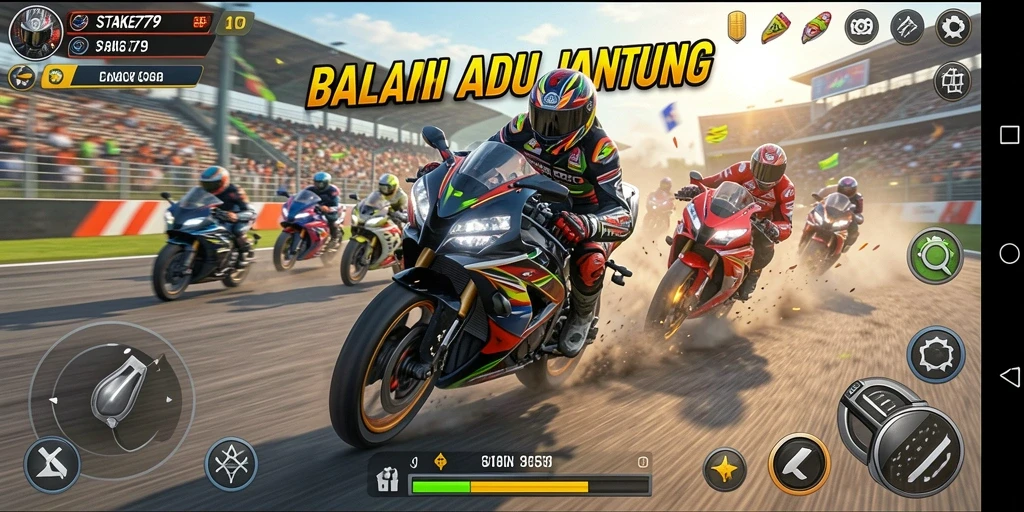 Screenshot gameplay STAKE779 dengan balapan motor yang seru.